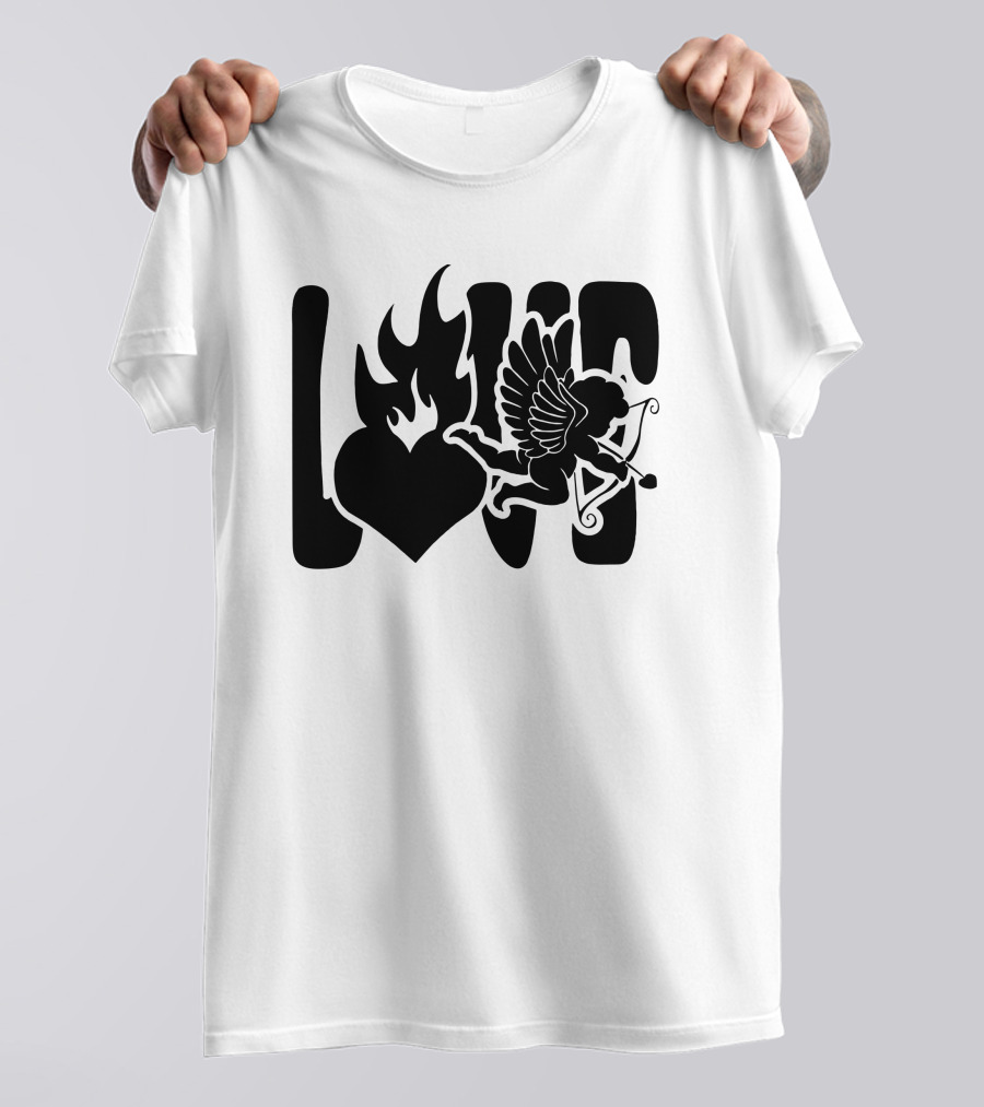 Benny Soliven Love Black Cupid Heart Flame T-Shirt