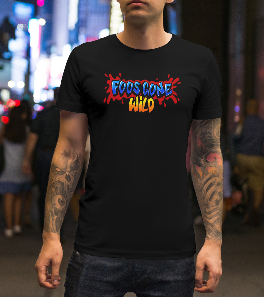The Hyv Shop Foos Gone Wild Blue And Orange Text Splash T-Shirt