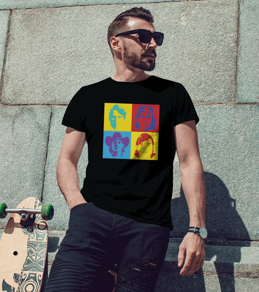 Danny Duncan Merch Pop Art Style 4 Faces Black T-Shirt