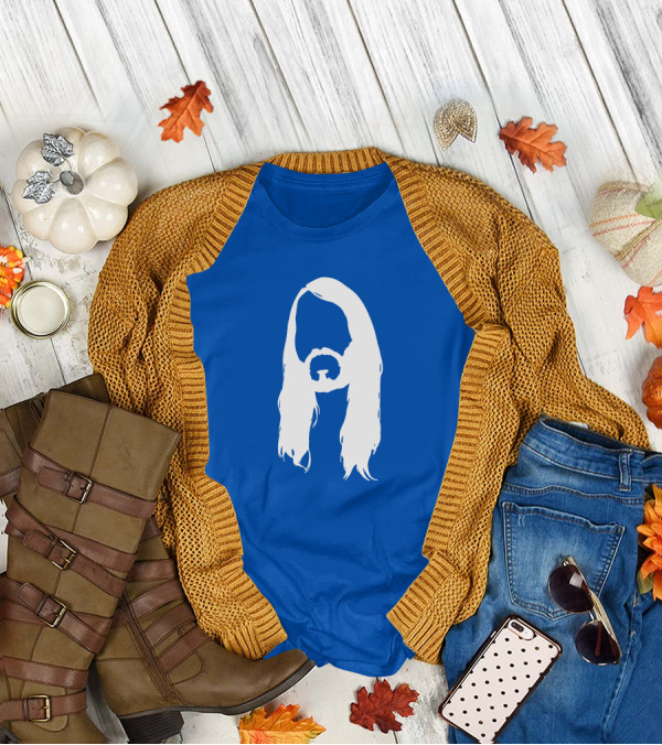 Moist Merch Charlie Head Silhouette Long Hair Blue T-Shirt