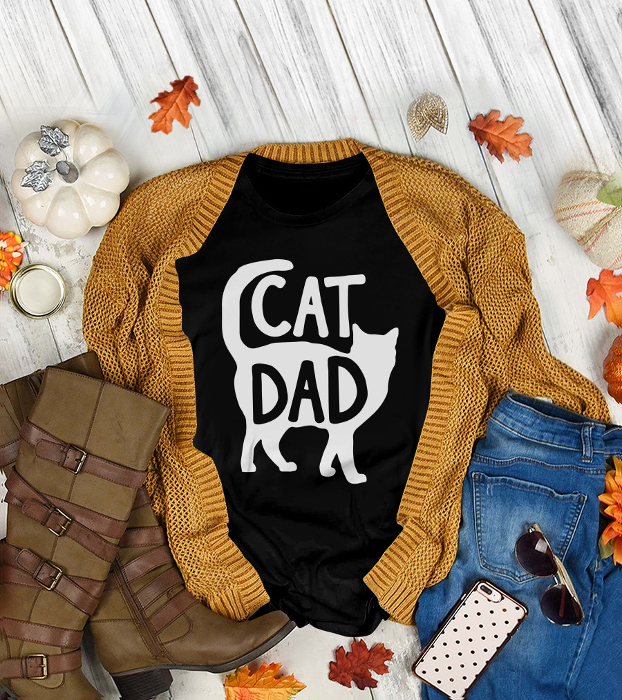 Red In Pa 3 Cat Dad Fathers Day Christmas Cat Dad T-Shirt