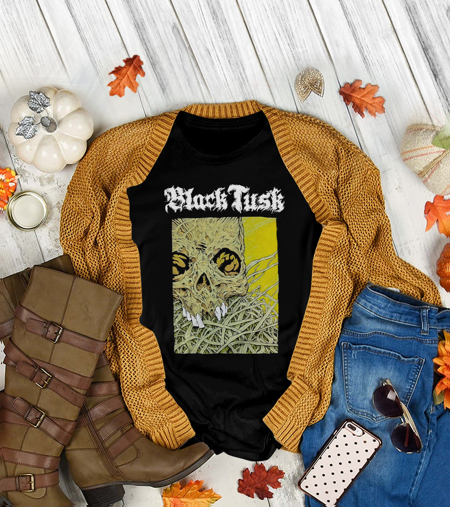 Night Shift Merch Chris Baines Black Tusk Heavy Metal Skull T-Shirt