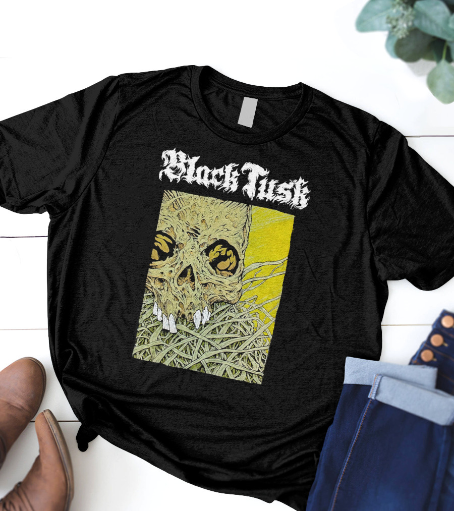 Night Shift Merch Chris Baines Black Tusk Heavy Metal Skull T-Shirt