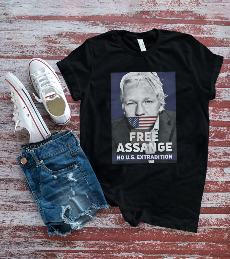 Dimitar Apasiev Free Assange No U.S. Extradition American Flag Silence T-Shirt