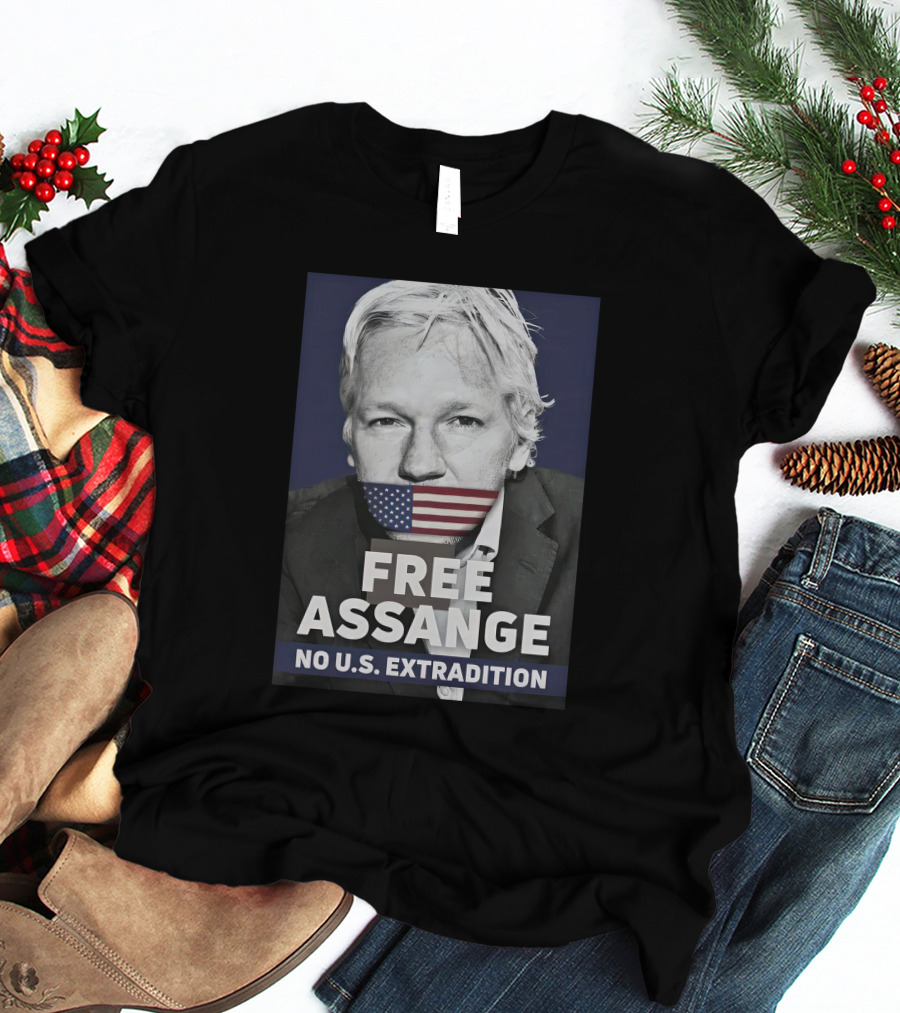Dimitar Apasiev Free Assange No U.S. Extradition American Flag Silence T-Shirt