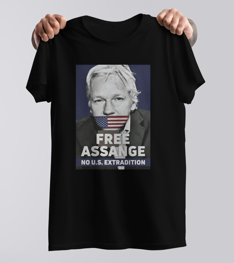 Dimitar Apasiev Free Assange No U.S. Extradition American Flag Silence T-Shirt