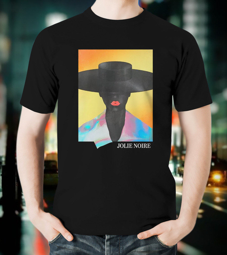 Jolie Noire Vibrant Abstract Fashion Portrait With Black Hat T-Shirt