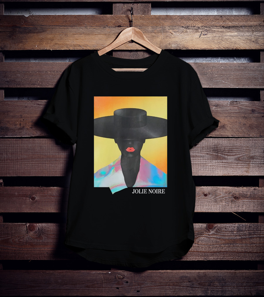 Jolie Noire Vibrant Abstract Fashion Portrait With Black Hat T-Shirt