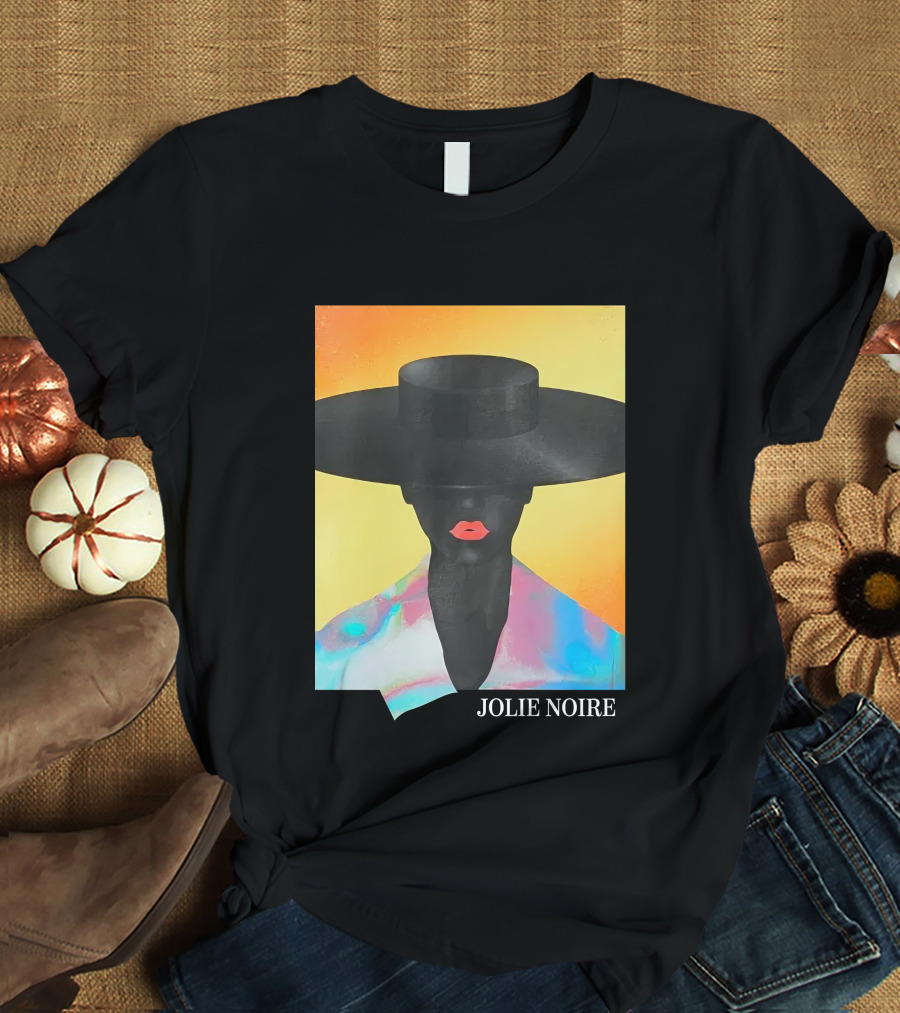 Jolie Noire Vibrant Abstract Fashion Portrait With Black Hat T-Shirt
