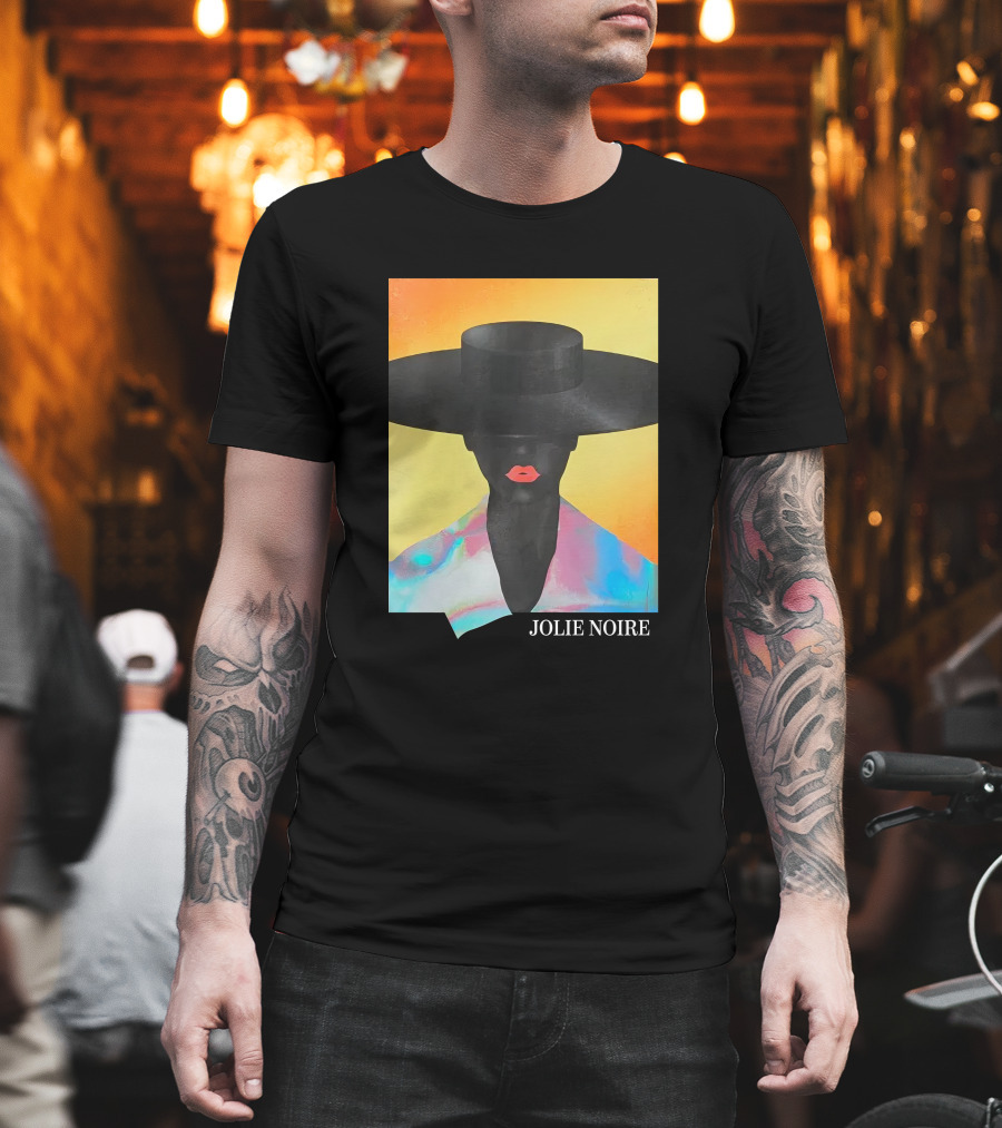 Jolie Noire Vibrant Abstract Fashion Portrait With Black Hat T-Shirt