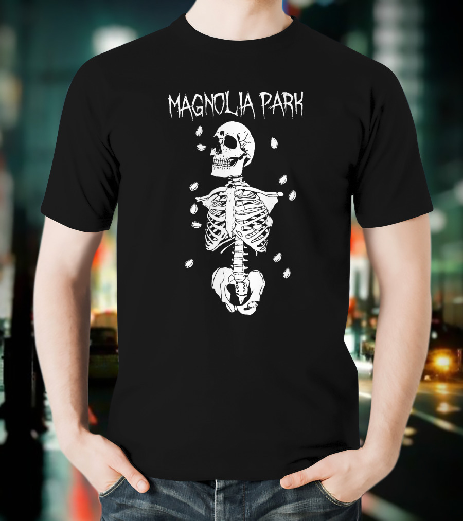 Magnolia Park Skeleton Design With Petals T-Shirt