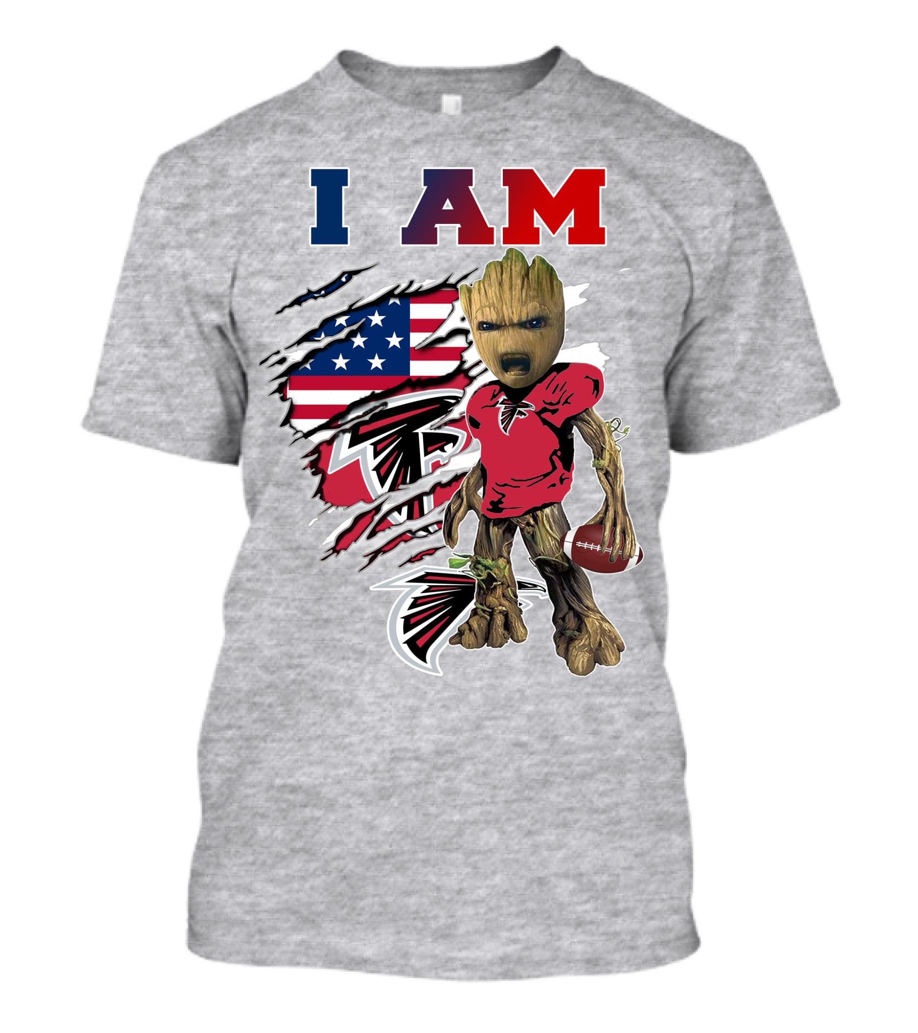 I Am Falcons Baby Groot Football Usa Flag T-Shirt