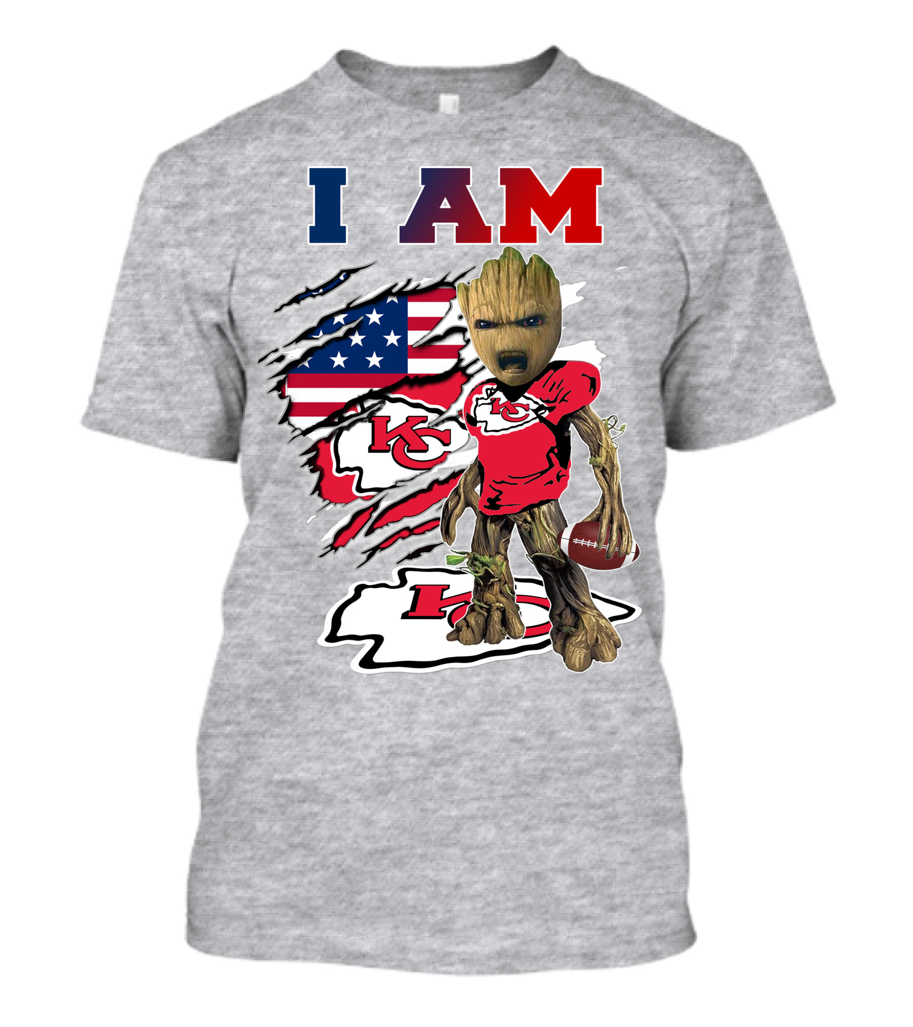 I Am Groot Chiefs Kc Football American Flag T-Shirt