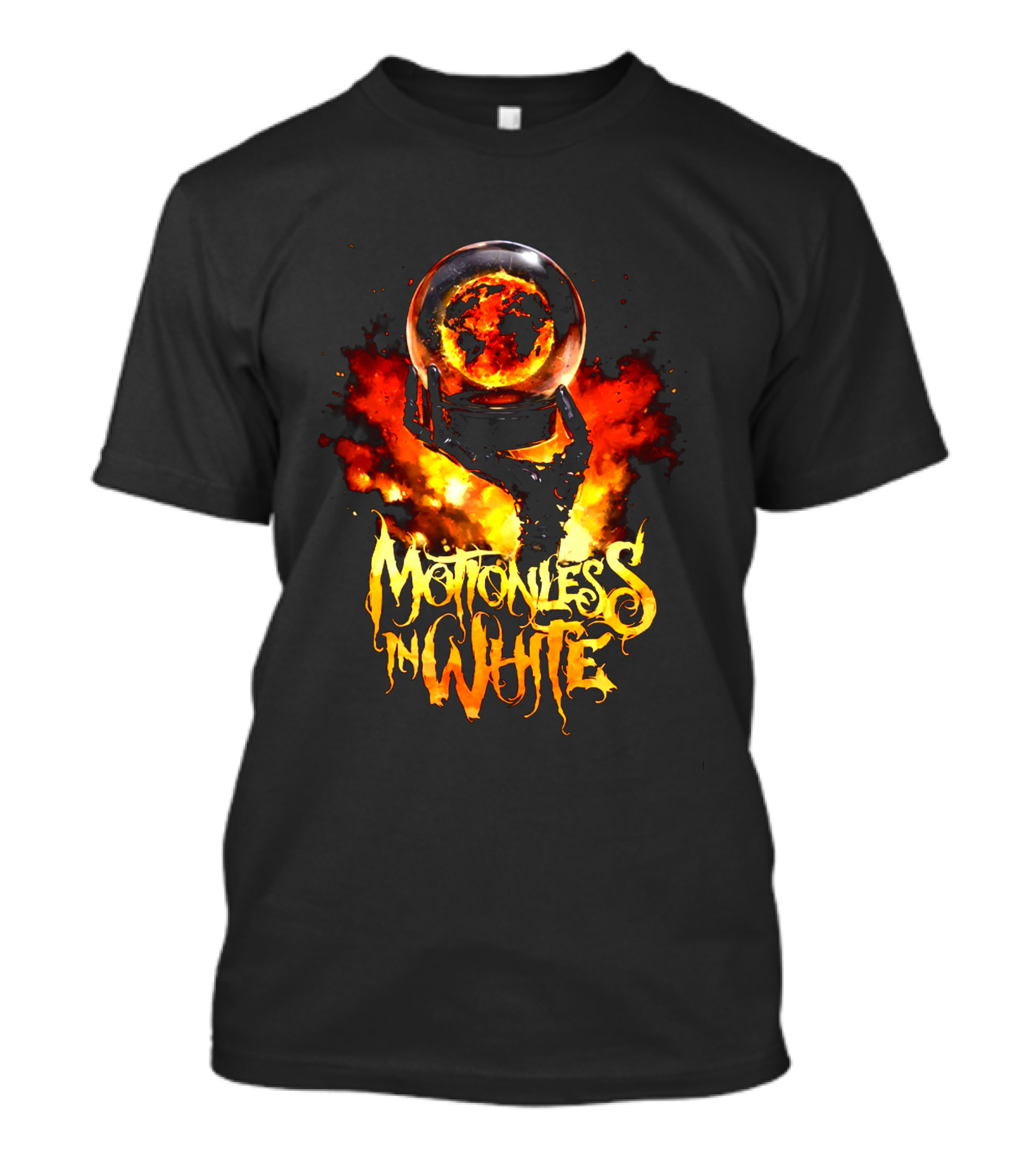 Motionless In White Fiery Hand Holding Globe T-Shirt