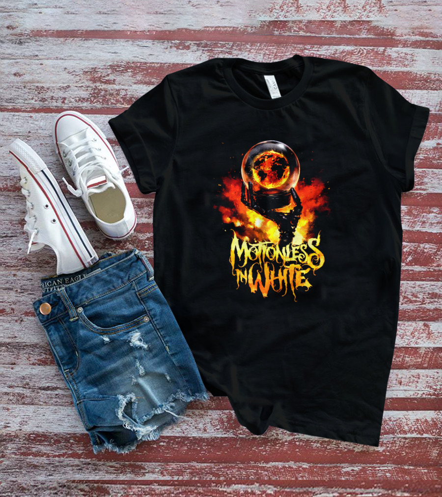 Motionless In White Fiery Hand Holding Globe T-Shirt