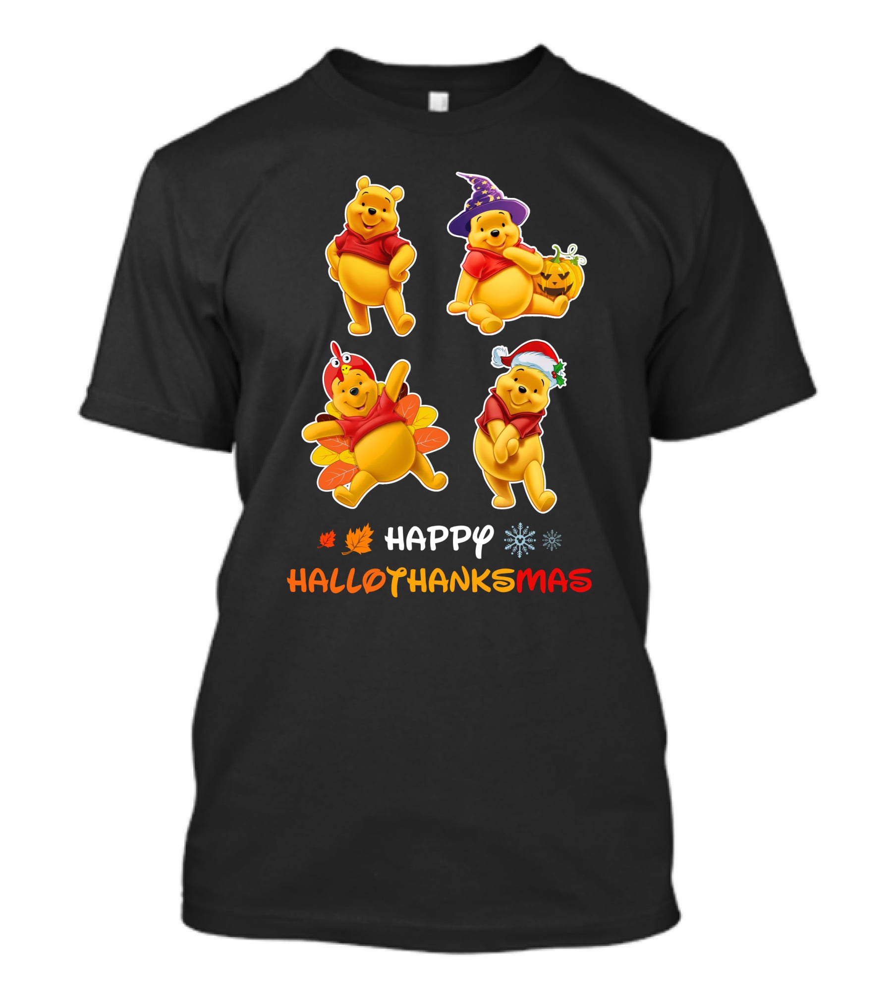 Happy Halloween Thanksgiving Christmas Pooh многопраздничная радость T-Shirt