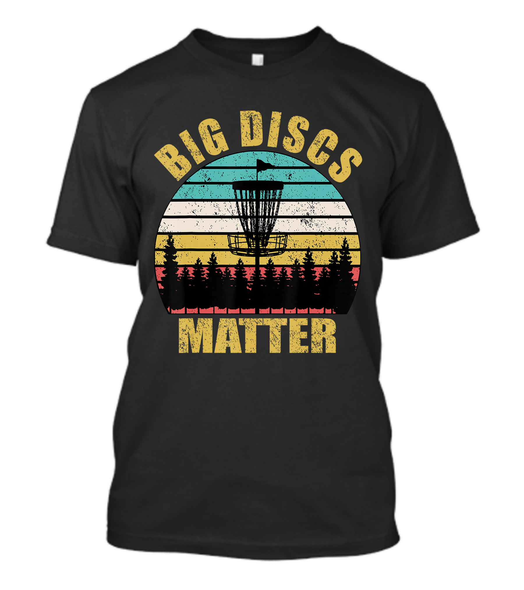 Big Discs Matter Funny Frisbee Golf Retro Sunforest Striped T-Shirt