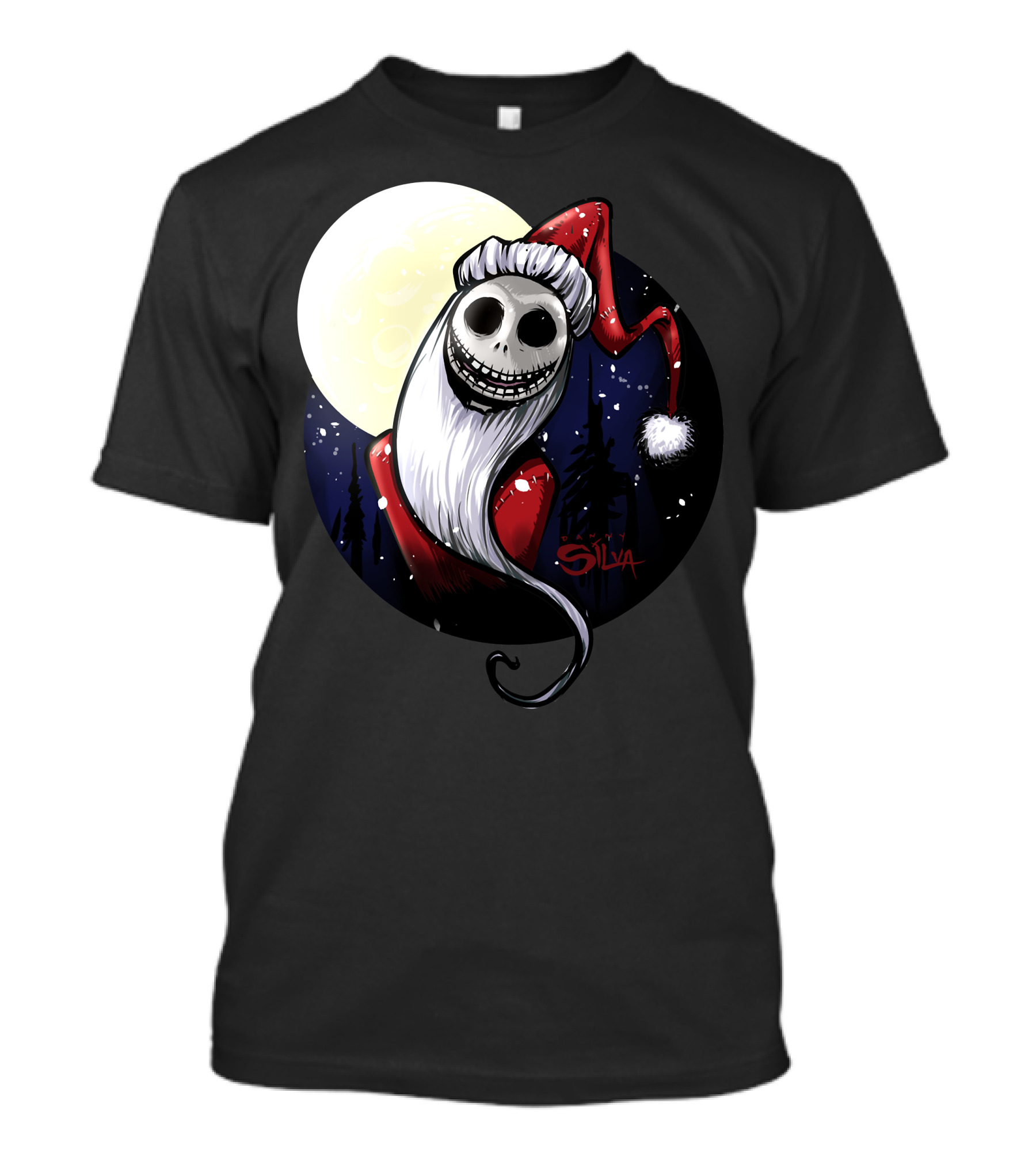 Santa Jack Skellington Moon Silva T-Shirt