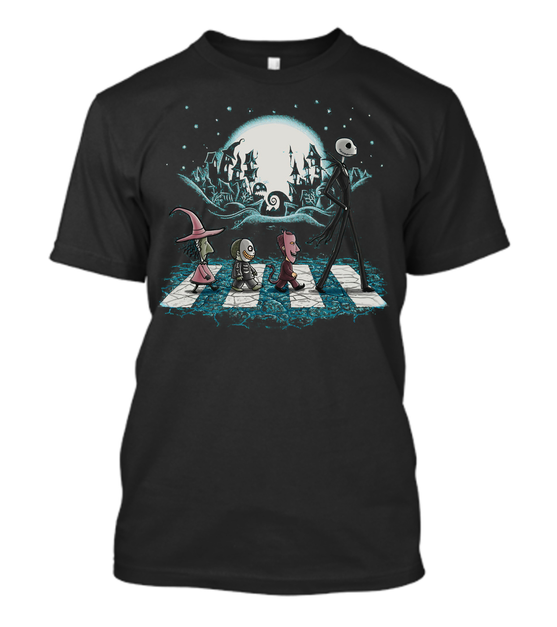 The Nightmare Before Christmas Jack Skellington Lock Shock Barrel Abbey Road Scene T-Shirt