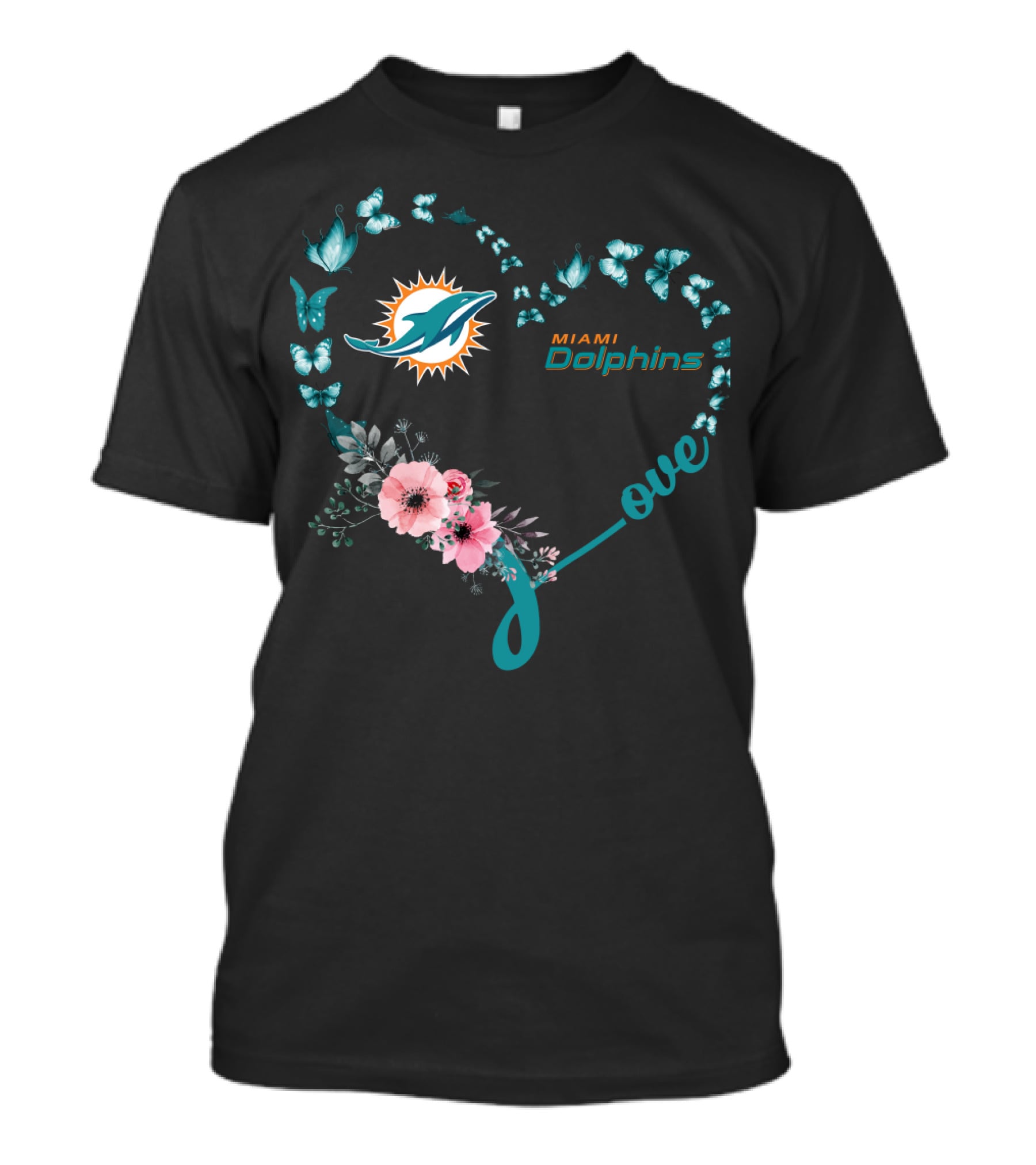 Miami Dolphins Heart Butterfly Love T-Shirt