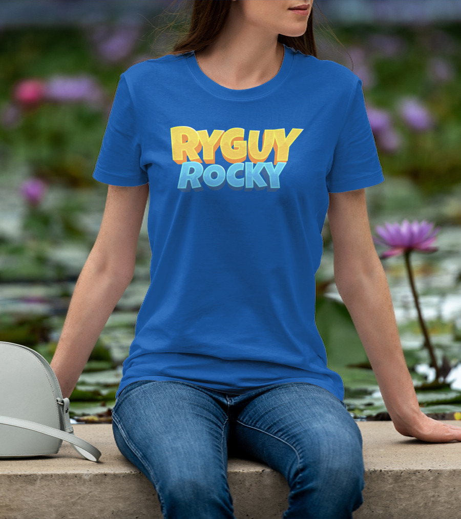 RYGUYROCKY Bold Text Logo Blue Background T-Shirt