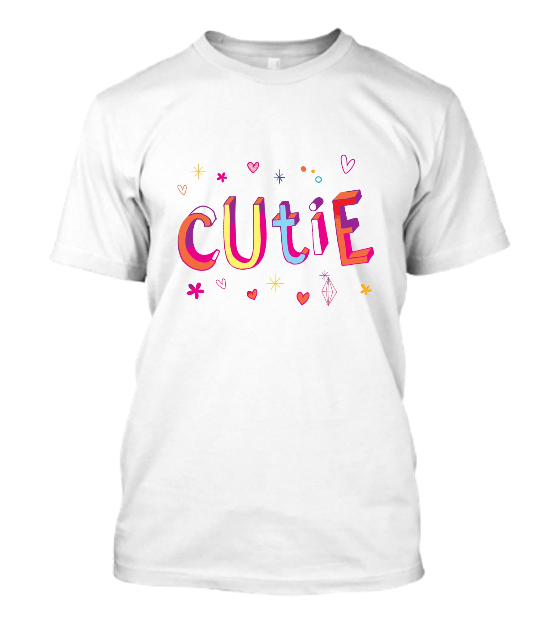 CUTIE Hearts And Stars Colorful Typography T-Shirt