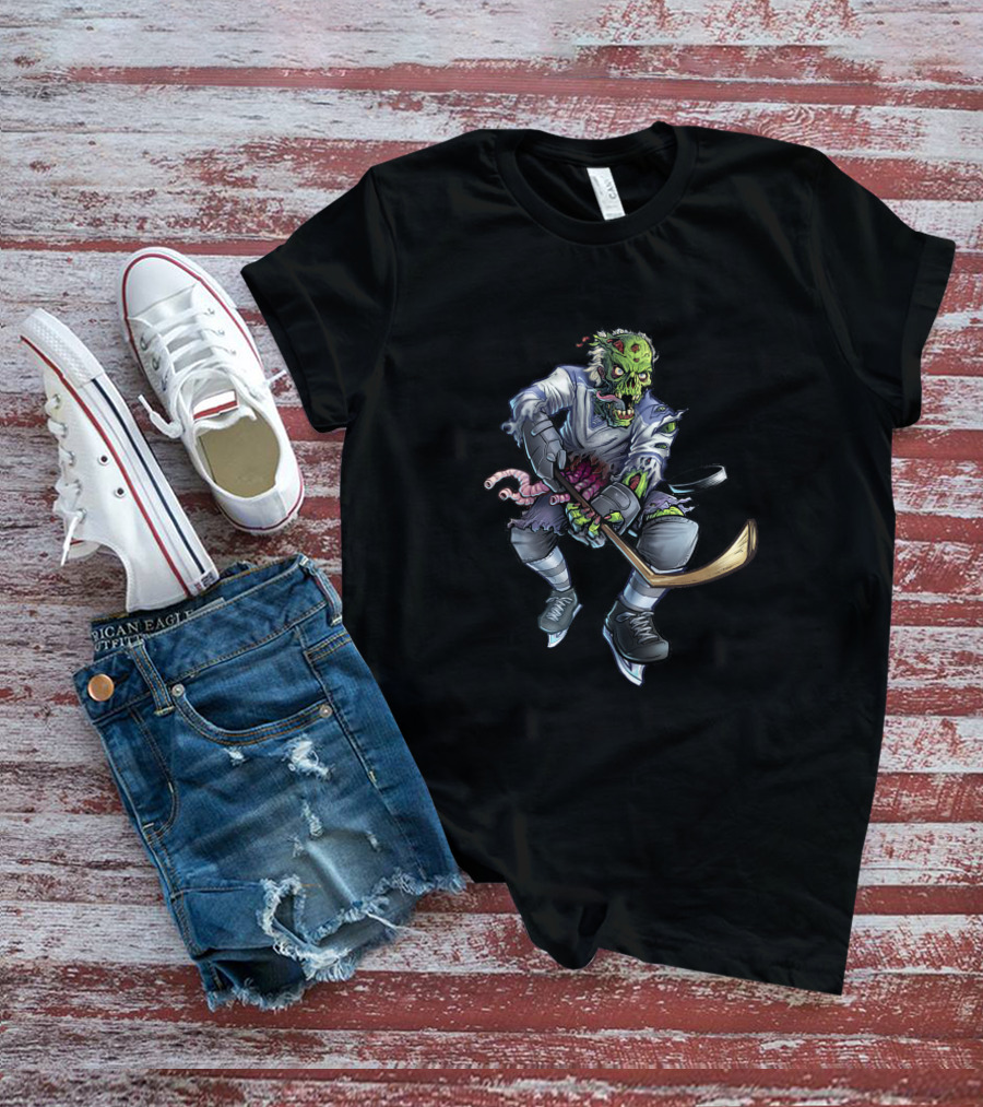 Zombie Hockey Player With Puck And Stick T-Shirt