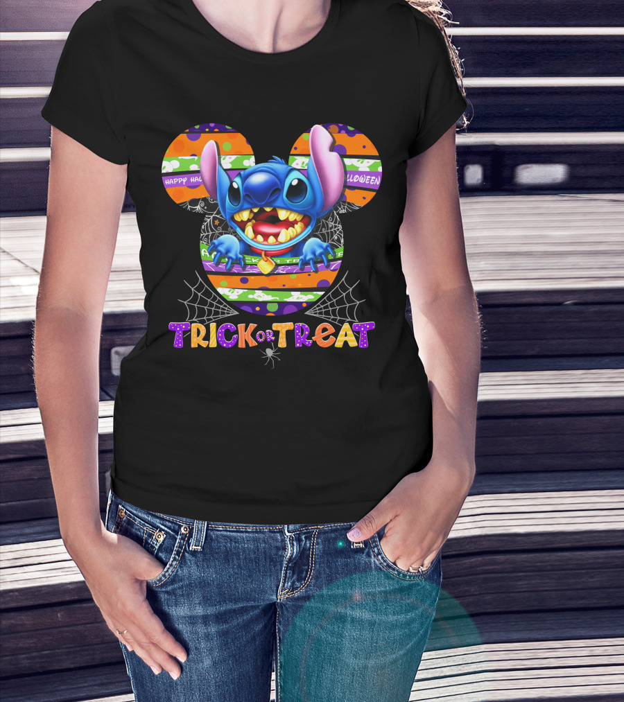Stitch Happy Halloween Trick Or Treat Mickey Ears T-Shirt