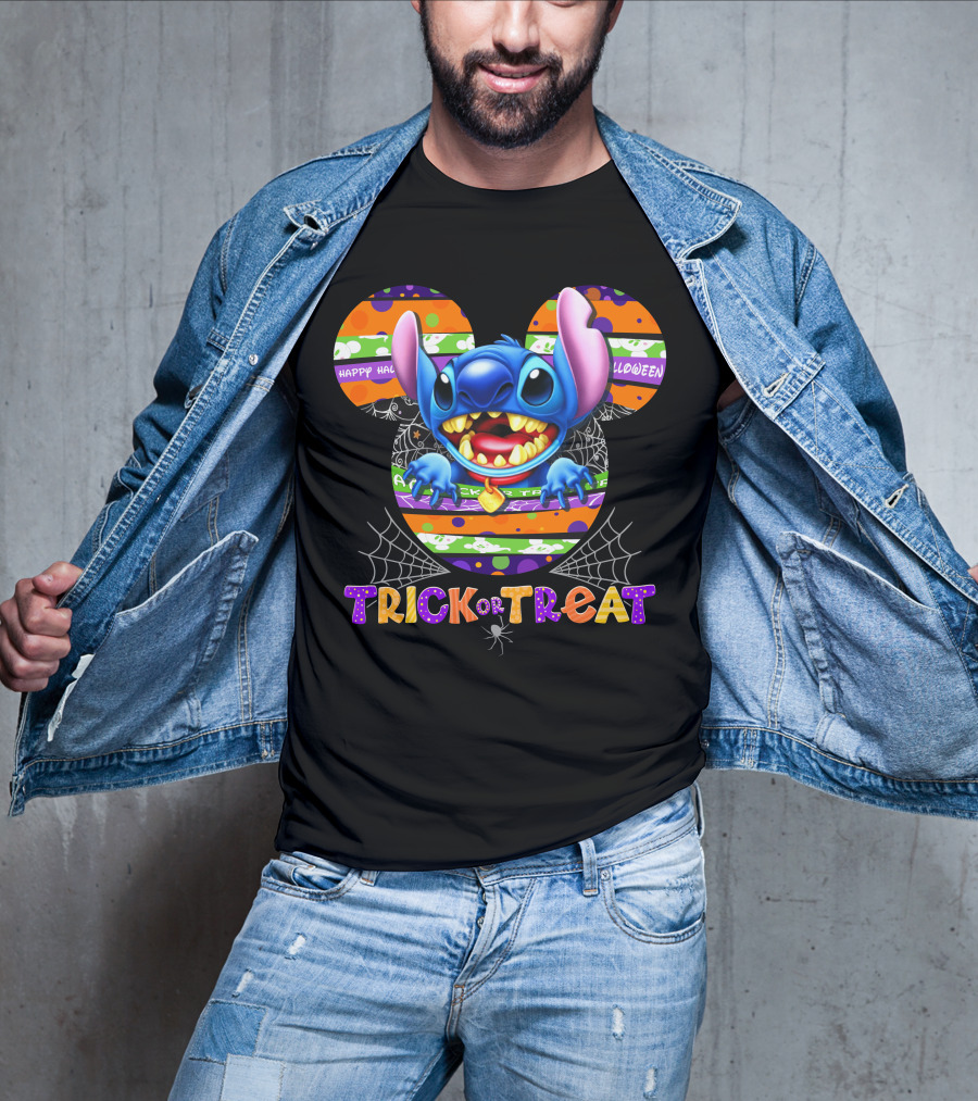 Stitch Happy Halloween Trick Or Treat Mickey Ears T-Shirt