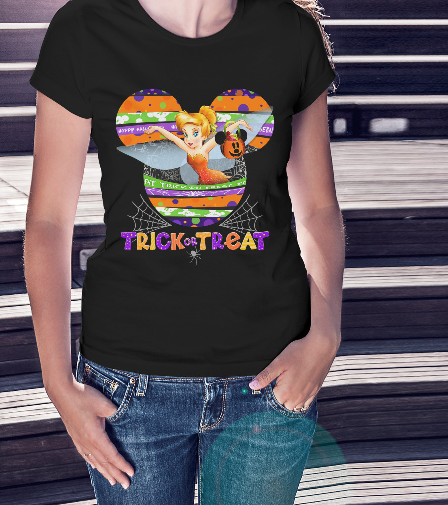Tinker Bell Halloween Trick Or Treat Mickey Pumpkin Magic T-Shirt