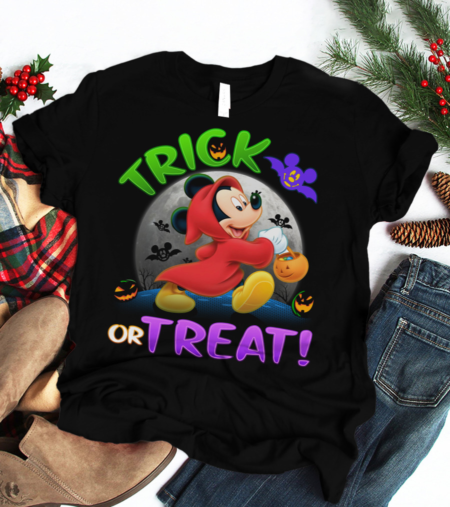Trick Or Treat Mickey Halloween Bat Pumpkin T-Shirt