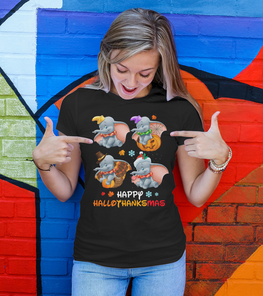 Happy Hallothanksmas Dumbo Holiday Theme T-Shirt