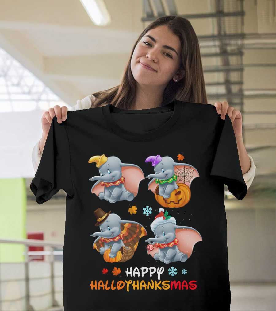 Happy Hallothanksmas Dumbo Holiday Theme T-Shirt