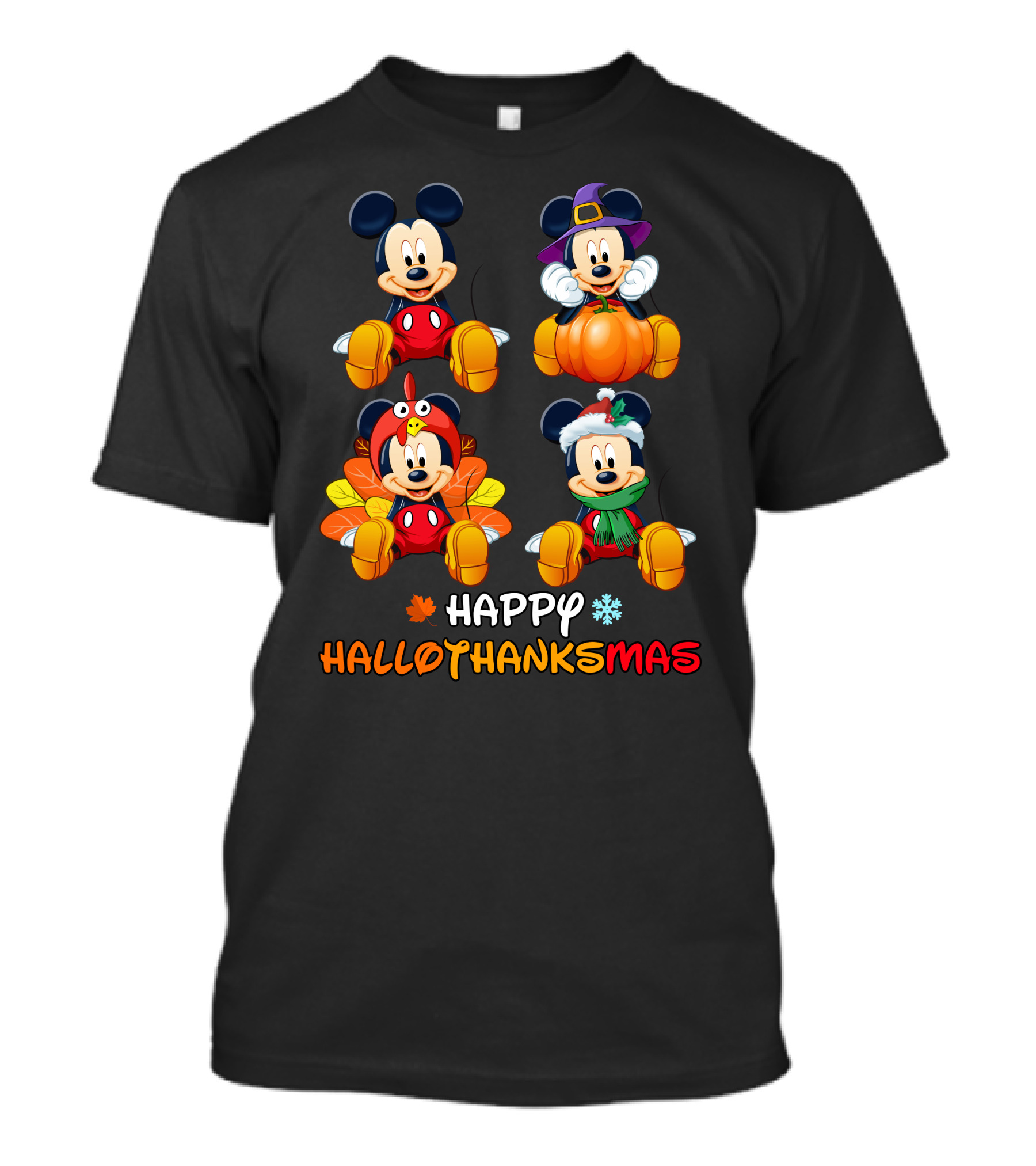 Happy Hallothanksmas Mickey Mouse Pumpkin Turkey Snowflake T-Shirt