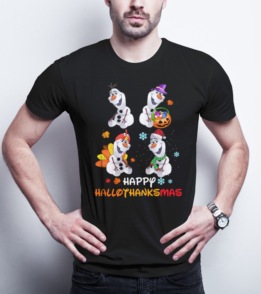 Happy Hallothanksmas Olaf Snowman Seasonal Celebration T-Shirt