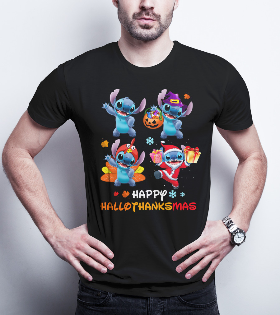 Stitch Happy Hallothanksmas Halloween Thanksgiving Christmas T-Shirt