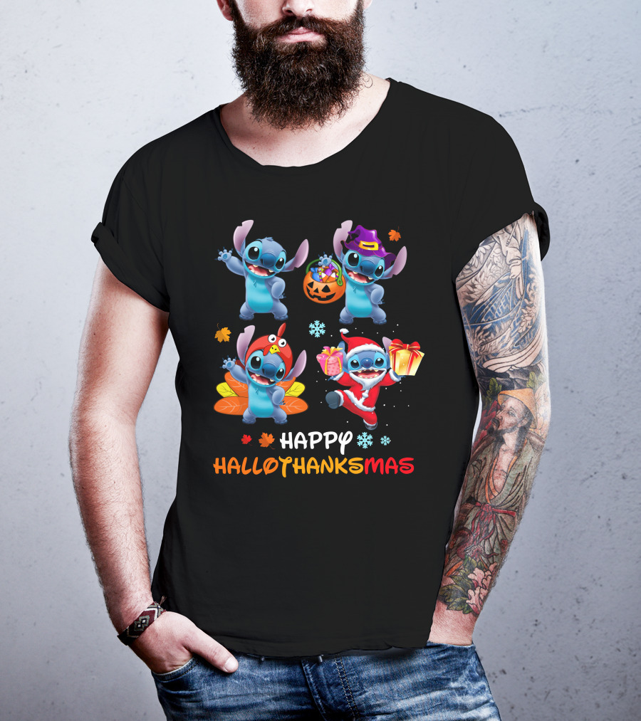Stitch Happy Hallothanksmas Halloween Thanksgiving Christmas T-Shirt