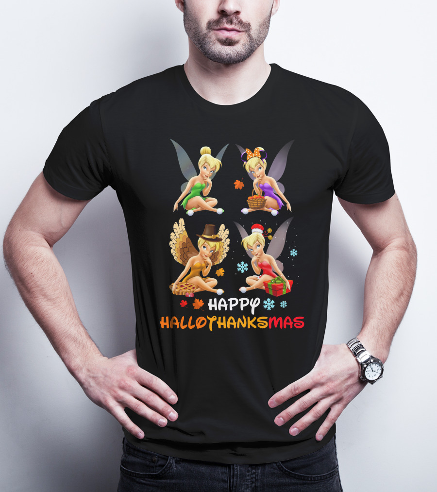 Happy Hallothanksmas Tinker Bell Halloween Thanksgiving Christmas T-Shirt