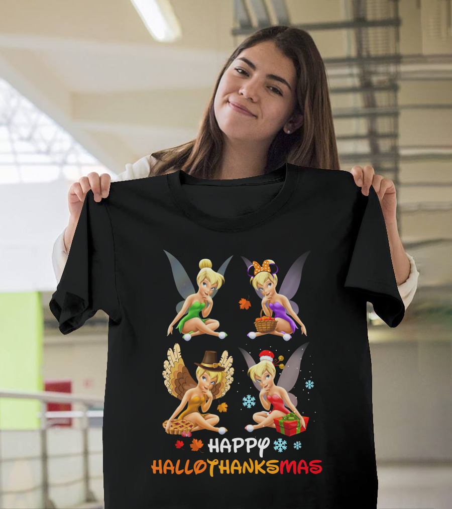 Happy Hallothanksmas Tinker Bell Halloween Thanksgiving Christmas T-Shirt