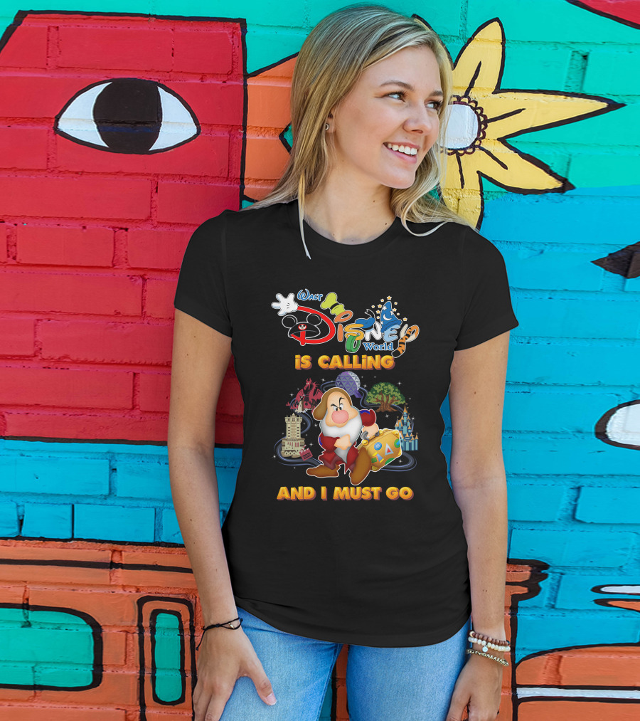 Walt Disney World Is Calling And I Must Go Grumpy Dwarf With Icons T-Shirt
