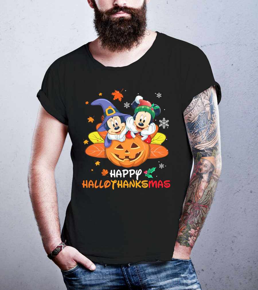 Happy Hallothanksmas Mickey And Minnie T-Shirt