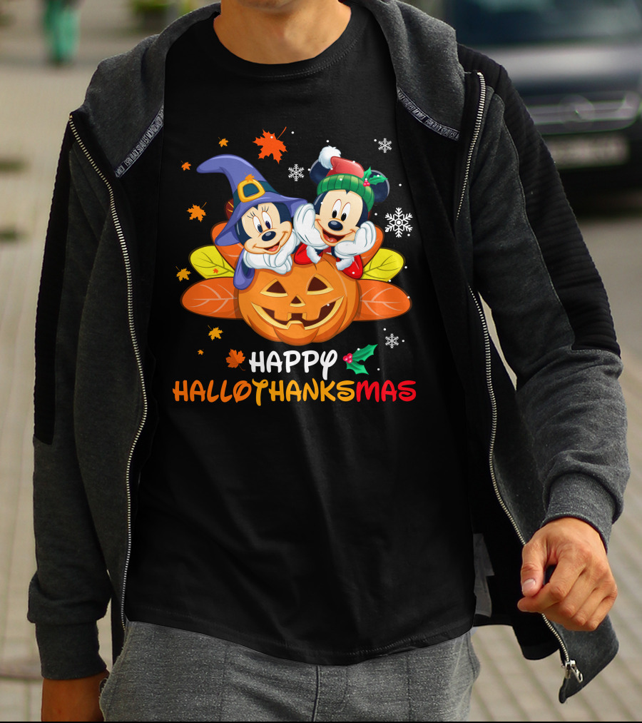 Happy Hallothanksmas Mickey And Minnie T-Shirt