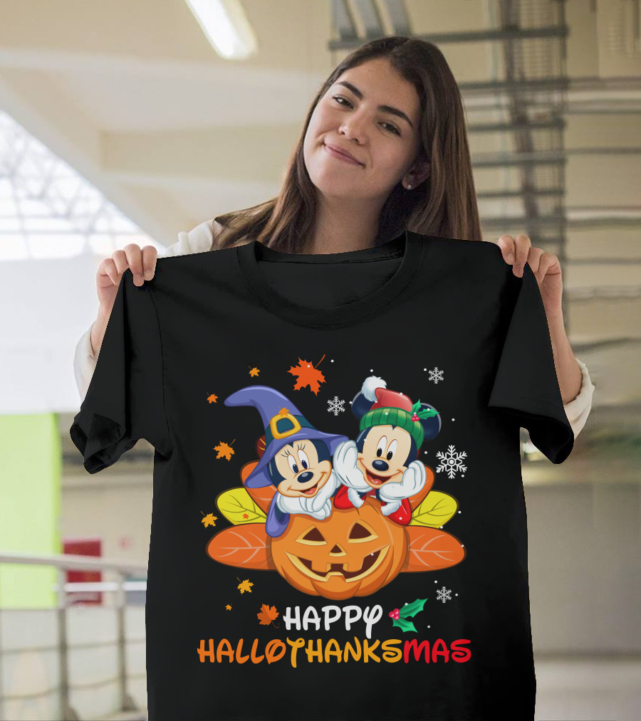 Happy Hallothanksmas Mickey And Minnie T-Shirt