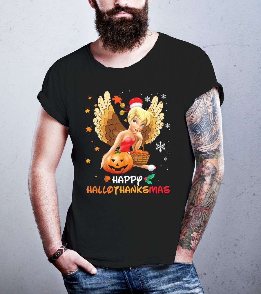 Hallowthanksmas Tinker Bell Halloween Thanksgiving Christmas T-Shirt