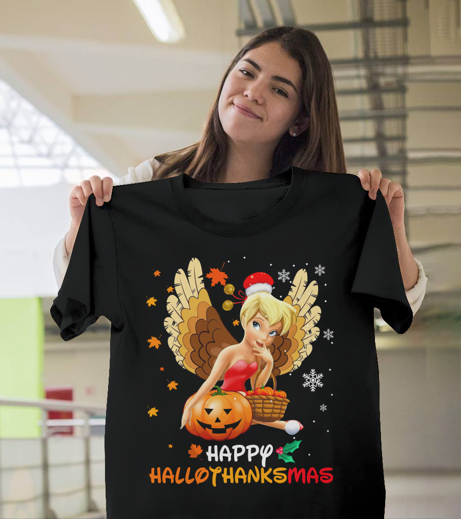Hallowthanksmas Tinker Bell Halloween Thanksgiving Christmas T-Shirt