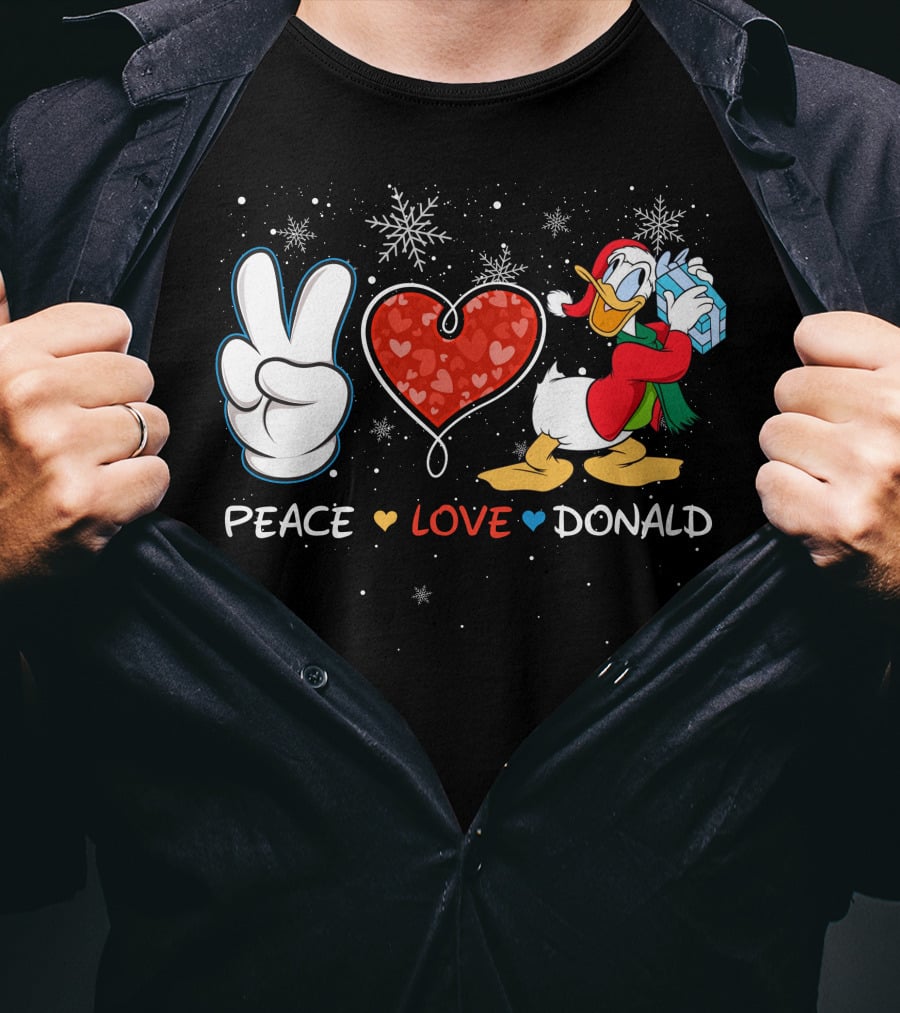 Peace Love Donald Duck Christmas Gift Snowflakes T-Shirt