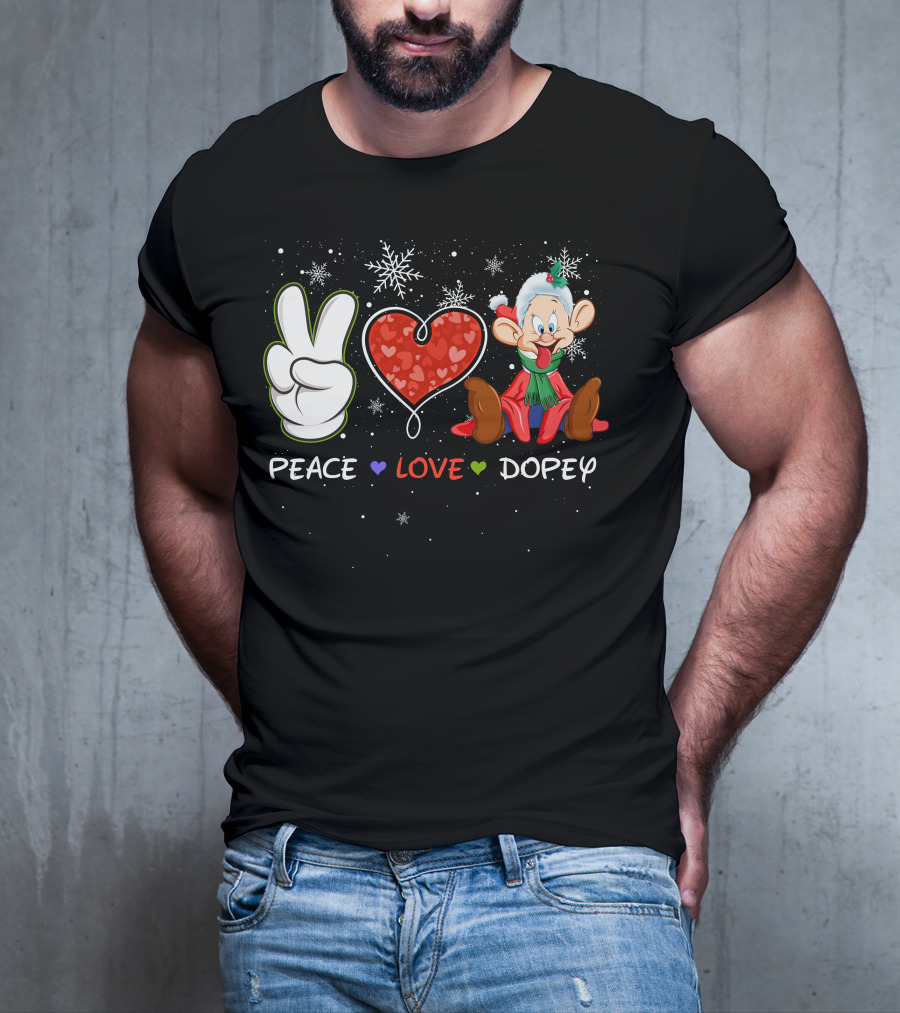 Peace Love Dopey Holiday Christmas Snowflakes T-Shirt