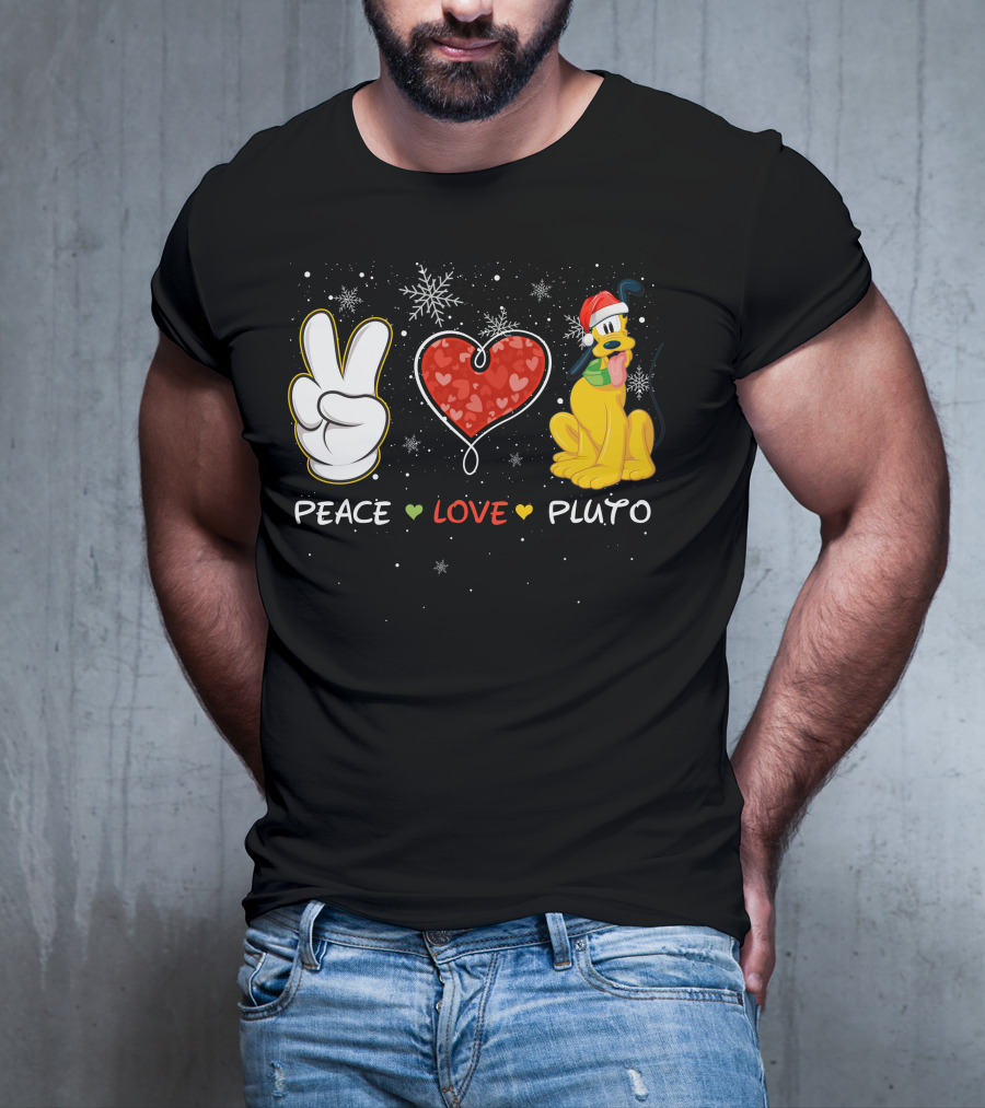 Peace Love Pluto Christmas Santa Hat Snowflakes T-Shirt
