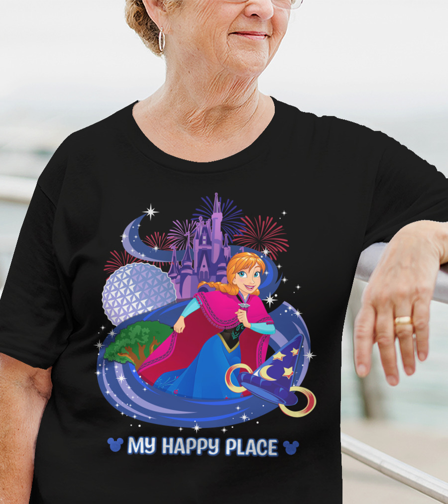My Happy Place Anna Disney Parks Fireworks And Spaceship Earth T-Shirt
