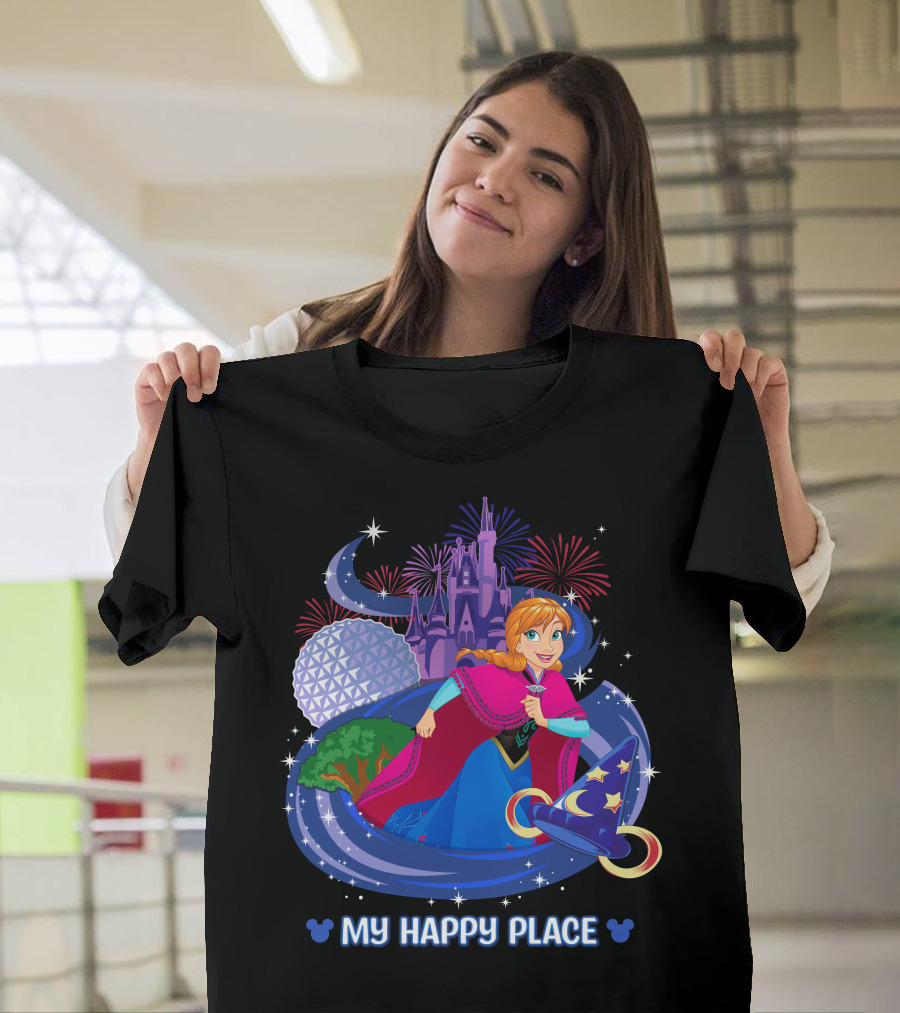 My Happy Place Anna Disney Parks Fireworks And Spaceship Earth T-Shirt
